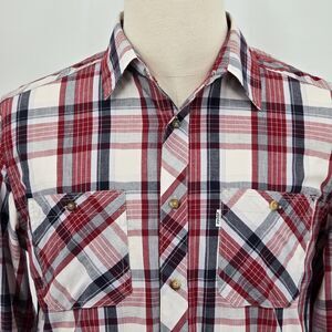 Levi Strauss Two Horse Brand Shirt Men's Small Red Black White Plaid Long Sleeve